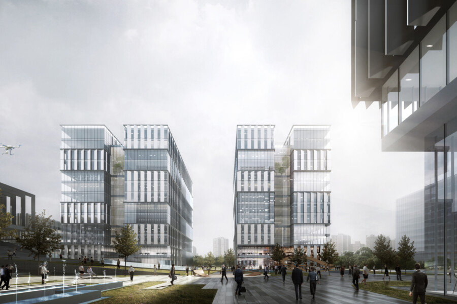 Zhangjiang Gaoke Industrial Park Eastern High Level Office Perspective · Human Scale Office Space